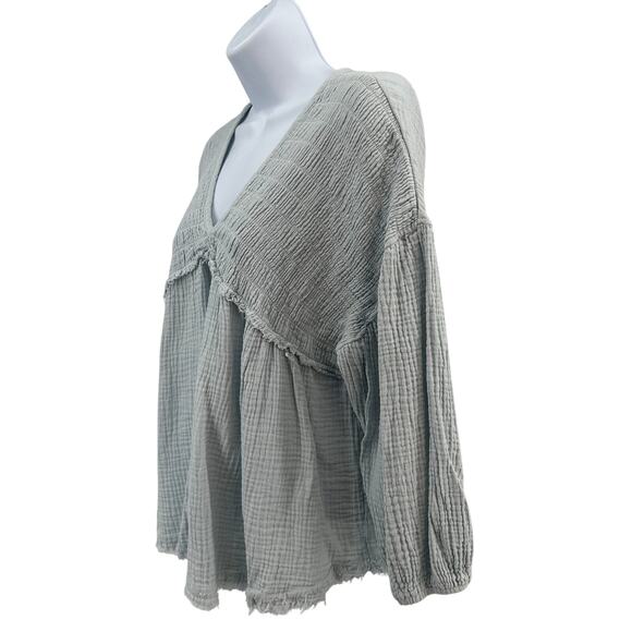 Attar'd State Cropped Sleeve Shirt Ruffle Trim Womens S Light Blue Peplum V-neck - Picture 6 of 10